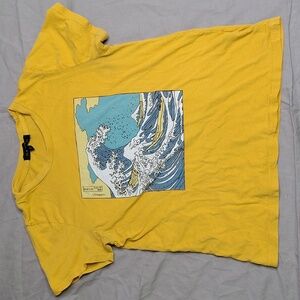 LA Hearts Shirt Women's Size XS X Small Gold Short Sleeve Graphic Waves